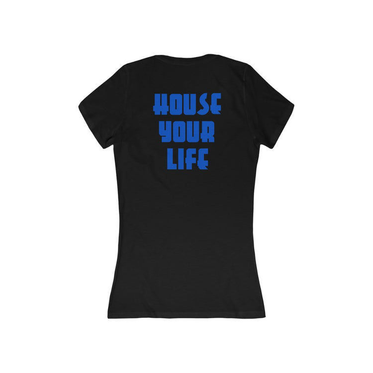 Critically Massive - "House Your Life" Chromakey Blue Women's Jersey Short Sleeve Deep V-Neck Tee