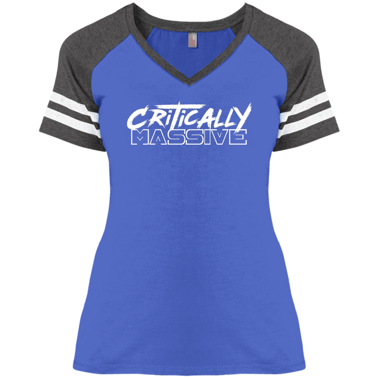 Critically Massive Ladies' Game V-Neck T-Shirt (white print)