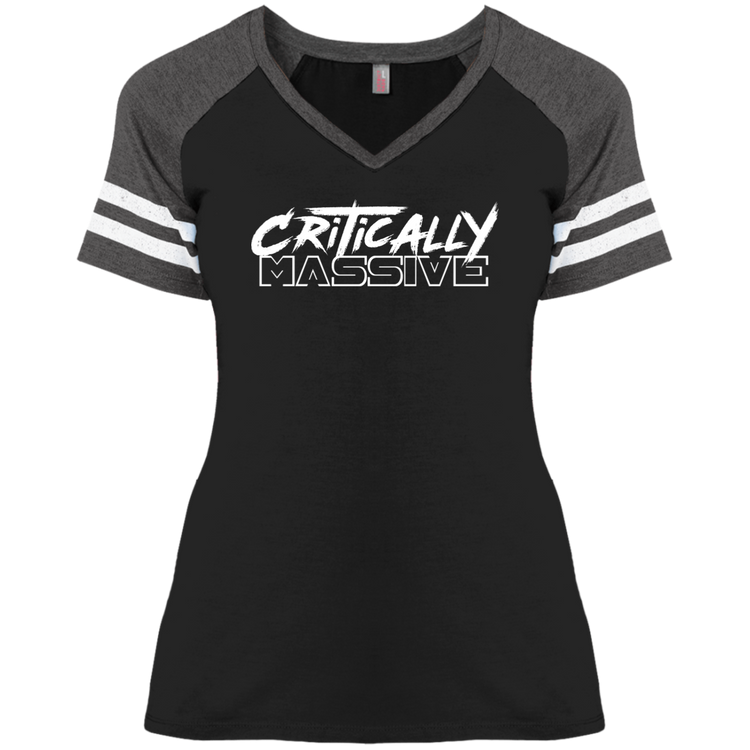 Critically Massive Ladies' Game V-Neck T-Shirt (white print)