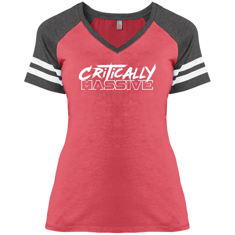 Critically Massive Ladies' Game V-Neck T-Shirt (white print)