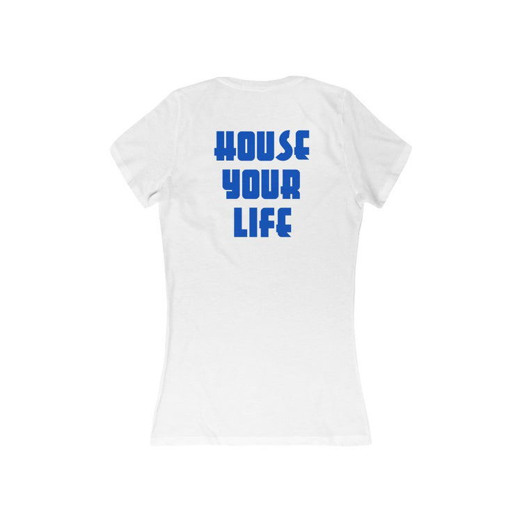 Critically Massive - "House Your Life" Chromakey Blue Women's Jersey Short Sleeve Deep V-Neck Tee