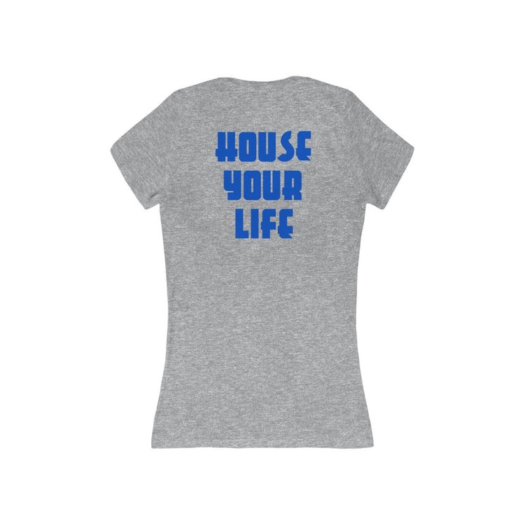 Critically Massive - "House Your Life" Chromakey Blue Women's Jersey Short Sleeve Deep V-Neck Tee